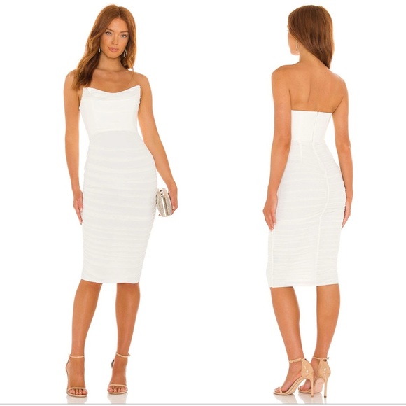 Michael Costello x REVOLVE India Midi Ruched Strapless Dress in White Sz. M - Picture 1 of 14